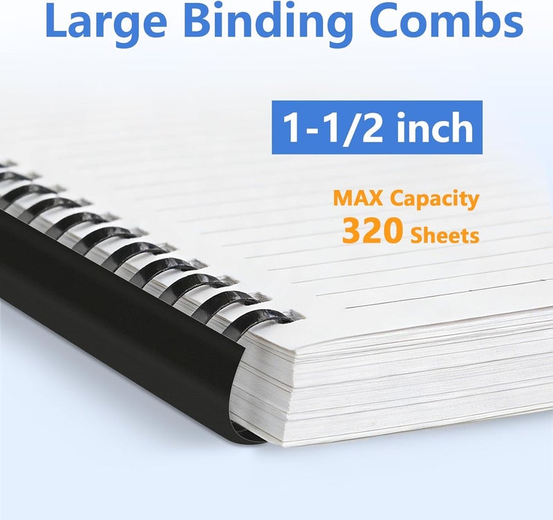 HOUYEE Store 1-1/2 Inch Plastic Binding Comb 19 Ring, 320 Sheet Capacity, Letter Size Black Comb Binding Spines (50 Pack) - Image 4